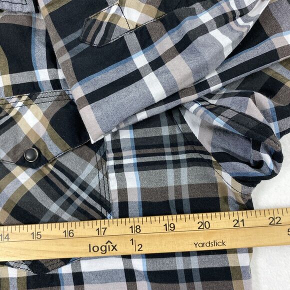 Reclaim‎ Shirt Mens Medium Black Brown Plaid Snap Up Pockets Western Long Sleeve - Picture 7 of 10